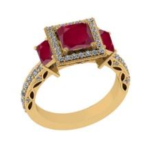 2.42 Ctw VS/SI1 Ruby and Diamond 14K Yellow Gold Engagement Ring(ALL DIAMOND ARE LAB GROWN)