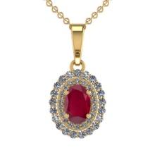 3.49 Ctw VS/SI1 Ruby and Diamond 14K Yellow Gold Necklace (ALL DIAMOND ARE LAB GROWN )