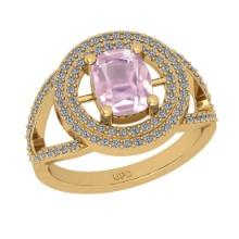 1.78 Ctw VS/SI1 Kunzite and Diamond 14K Yellow Gold Engagement Ring (ALL DIAMOND ARE LAB GROWN)