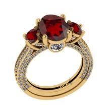 4.36 Ctw VS/SI1 Garnet and Diamond 14K Yellow Gold Engangement Ring (ALL DIAMOND LAB GROWN Diamond )