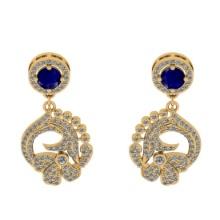 2.05 Ctw VS/SI1 Blue Sapphire And Diamond 14K Yellow Gold Dangling Earrings DIAMOND ARE LAB GROWN DI