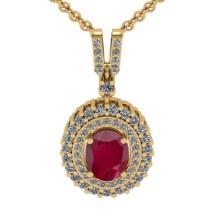 1.80 Ctw VS/SI1 Ruby And Diamond 14K Yellow Gold Necklace (ALL DIAMOND ARE LAB GROWN )