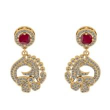 2.05 Ctw VS/SI1 Ruby And Diamond 14K Yellow Gold Dangling Earrings DIAMOND ARE LAB GROWN DIAMOND