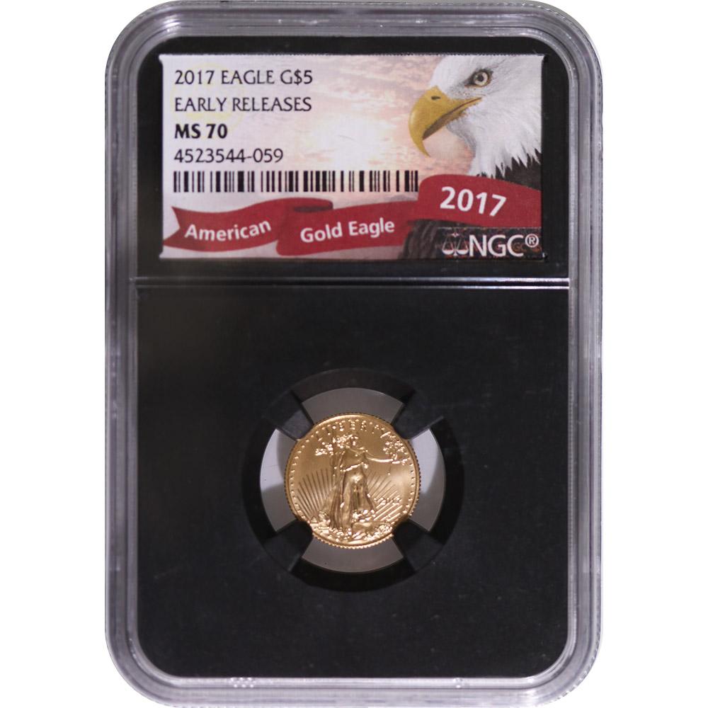 Certified American $5 Gold Eagle 2017 MS70 ER Black Core