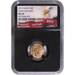 Certified American $5 Gold Eagle 2017 MS70 ER Black Core