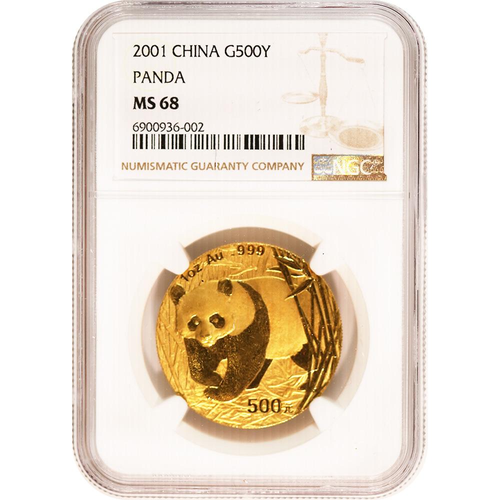 China One Ounce 500 Yuan Gold Panda 2001 MS68 NGC