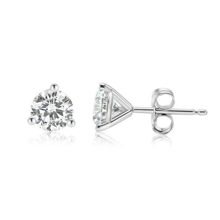 1.49 ctw 14K White Gold 3 Prong Martini Pushback Round Stud (LAB-GROWN)