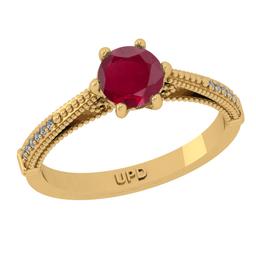 0.90 Ctw VS/SI1 Ruby and Diamond 14k Yellow Gold Engagement Ring (ALL DIAMOND ARE LAB GROWN) (ALL DI