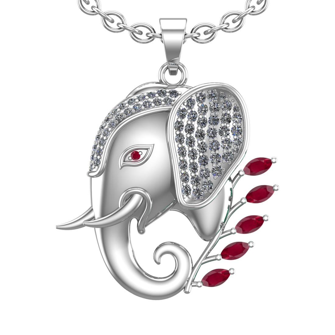 1.99 Ctw VS/SI1 Ruby and Diamond 14k white Gold Animal theme Elephant Pendant (ALL DIAMOND ARE LAB G
