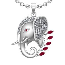1.99 Ctw VS/SI1 Ruby and Diamond 14k white Gold Animal theme Elephant Pendant (ALL DIAMOND ARE LAB G