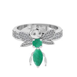 1.31 Ctw VS/SI1 Emerald and Diamond 14k white Gold Bees theme Ring (ALL DIAMOND ARE LAB GROWN) (ALL