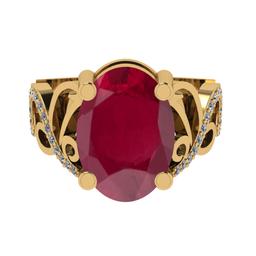 3.68 Ctw VS/SI1 Ruby and Diamond Prong Set 14K Yellow Gold Engagement Ring (ALL DIAMOND ARE LAB GROW
