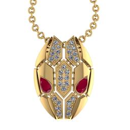 0.91 Ctw VS/SI1 Ruby and Diamond 14K Yellow Gold Snake Necklace(ALL DIAMOND ARE LAB GROWN DIAMOND )