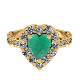 2.52 Ctw VS/SI1 Emerald And Diamond 14k Yellow Gold Engagement Ring (ALL DIAMOND ARE LAB GROWN)