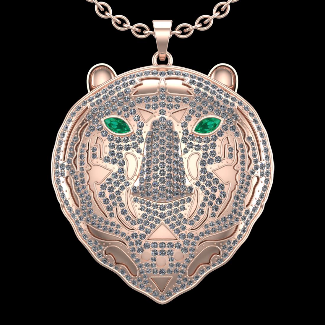 5.97 Ctw VS/SI1 Emerald and Diamond Style 14K Rose Gold Aminal theme Pendant (ALL DIAMONDS ARE LAB G