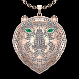 5.97 Ctw VS/SI1 Emerald and Diamond Style 14K Rose Gold Aminal theme Pendant (ALL DIAMONDS ARE LAB G