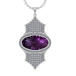 36.27 Ctw VS/SI1 Amethyst and Diamond Prong Set 14k White Gold Pendant (ALL DIAMOND ARE LAB GROWN )