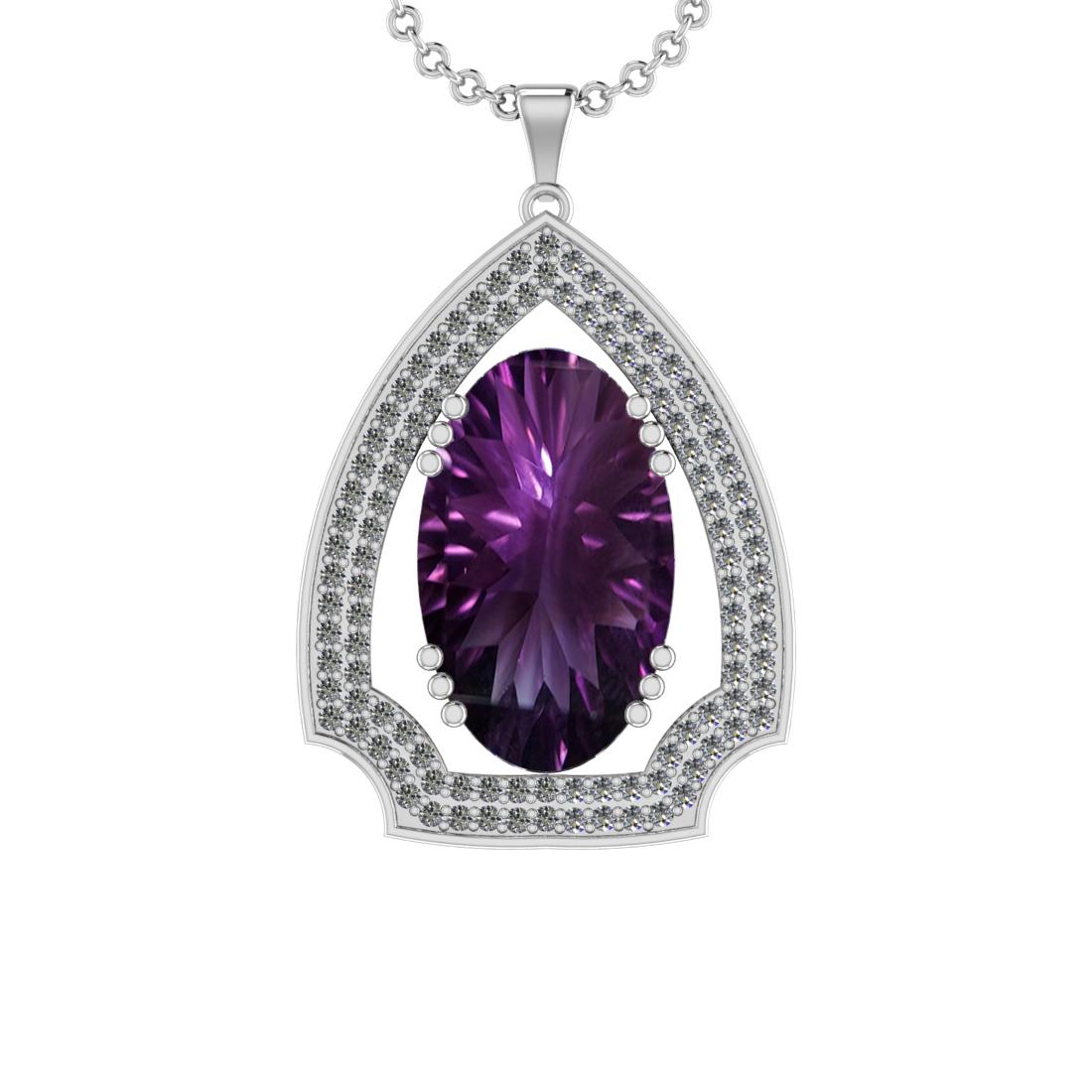 63.50 Ctw VS/SI1 Amethyst and Diamond Prong Set 14k White Gold Pendant (ALL