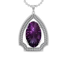 63.50 Ctw VS/SI1 Amethyst and Diamond Prong Set 14k White Gold Pendant (ALL