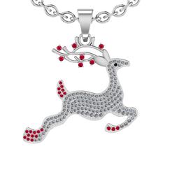 0.92 Ctw VS/SI1 Ruby and Diamond 14K White Gold Hip Hop theme Necklace (ALL