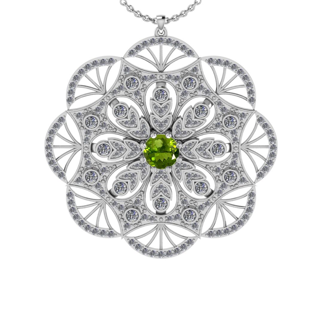 2.47 Ctw VS/SI1 Peridot and Diamond Set 10K white Gold Pendant (ALL DIAMOND