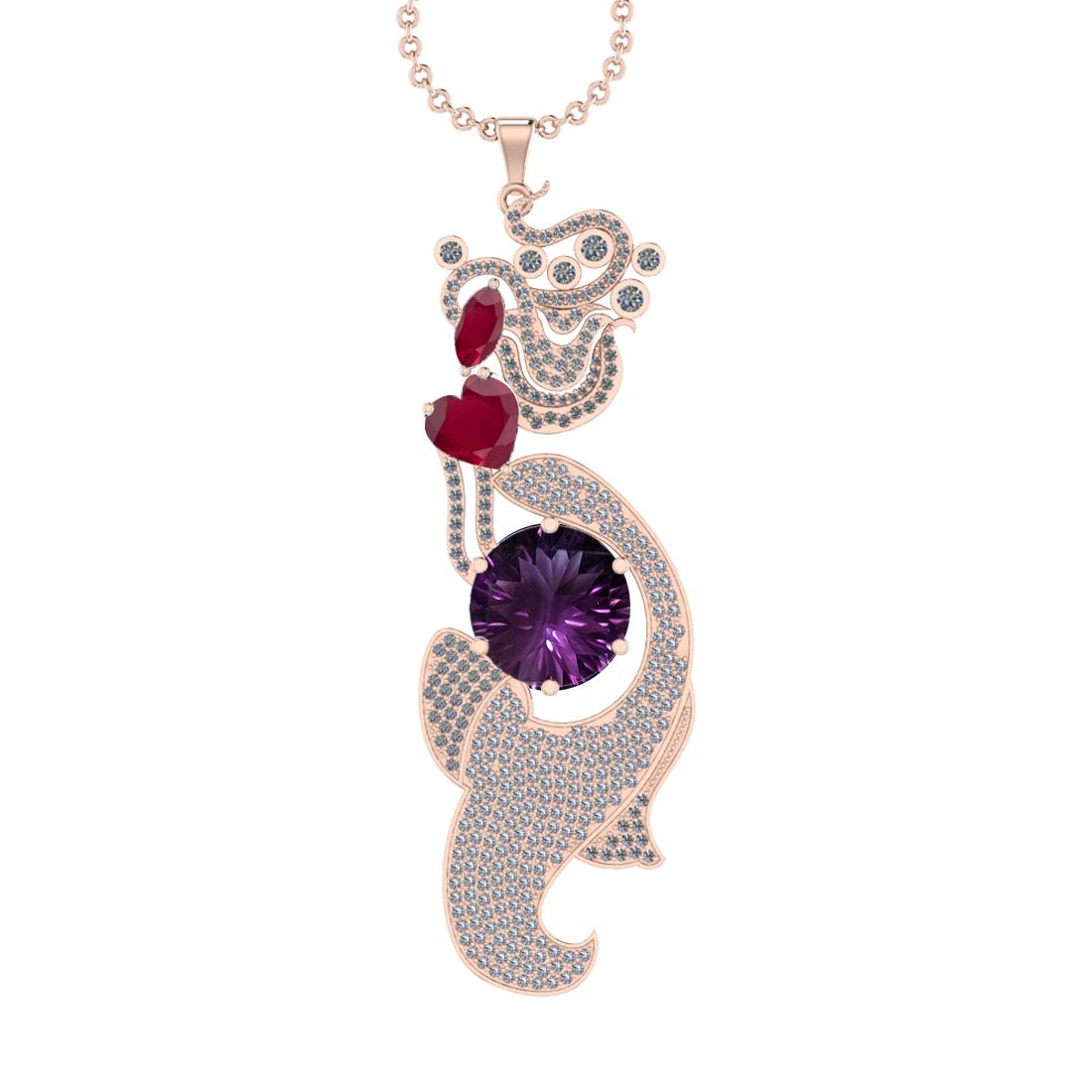 27.19 Ctw VS/SI1 Ruby,Amethyst and Diamond Prong Set 14k Rose Gold Pendant