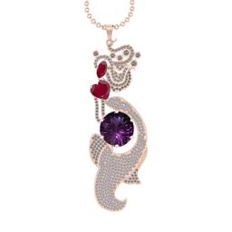 27.19 Ctw VS/SI1 Ruby,Amethyst and Diamond Prong Set 14k Rose Gold Pendant