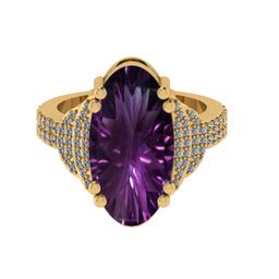 14.46 Ctw VS/SI1 Amethyst and Diamond Prong Set 14k Yellow Gold Engagement