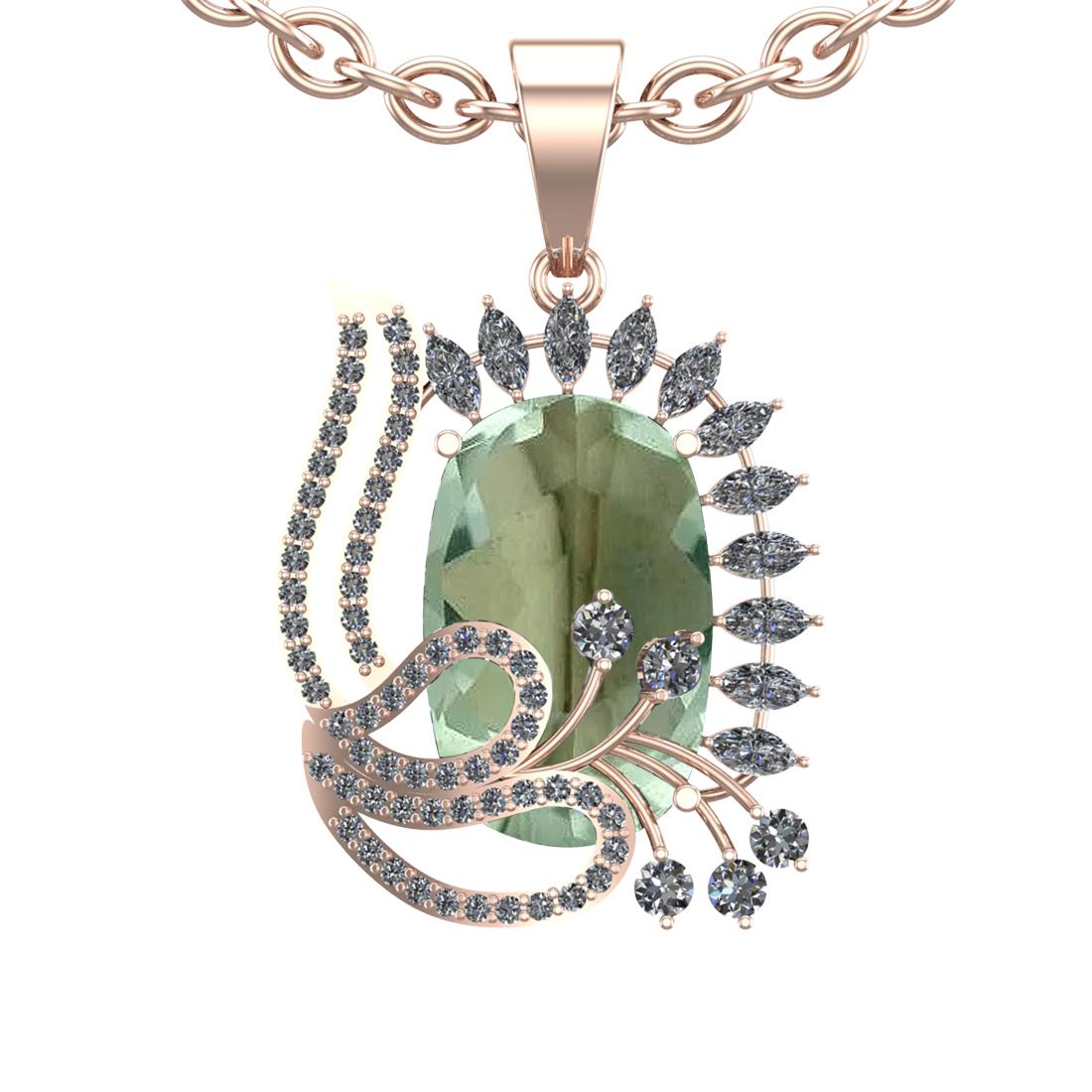 20.43 Ctw I2/I3 Green Amethyst And Diamond 10K Rose Gold Necklace(ALL DIAMO