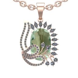 20.43 Ctw I2/I3 Green Amethyst And Diamond 10K Rose Gold Necklace(ALL DIAMO