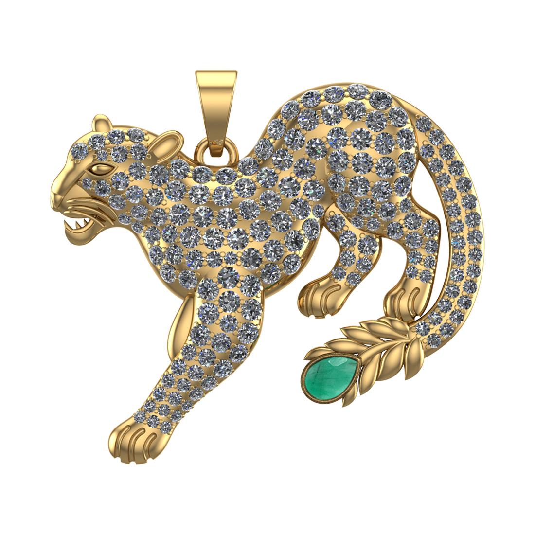 6.61 Ctw VS/SI1 Emerald and Diamond 14k Yellow Gold creature theme panther
