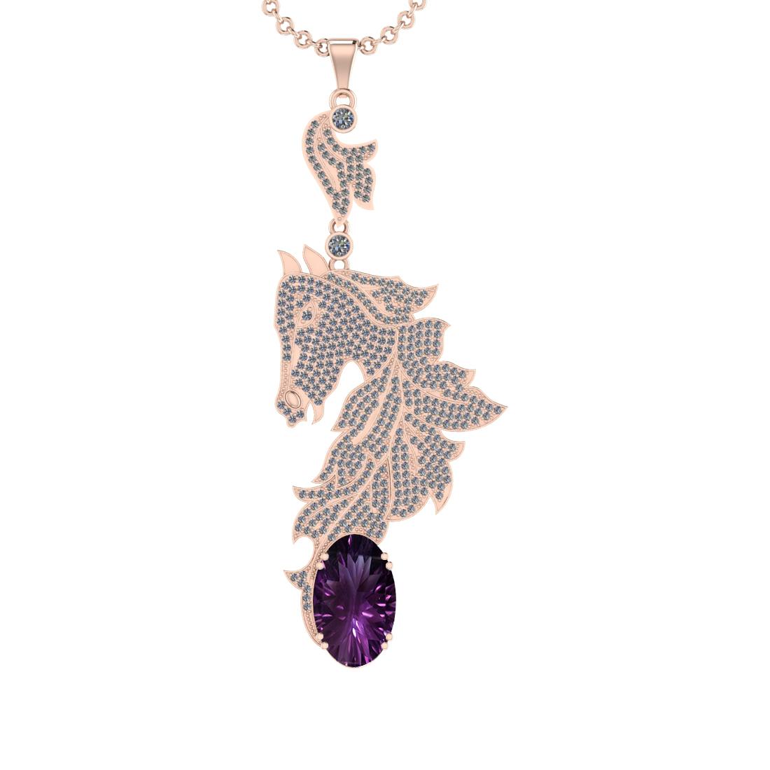25.49 Ctw VS/SI1 Amethyst and Diamond Prong Set 14k Rose Gold Pendant (ALL