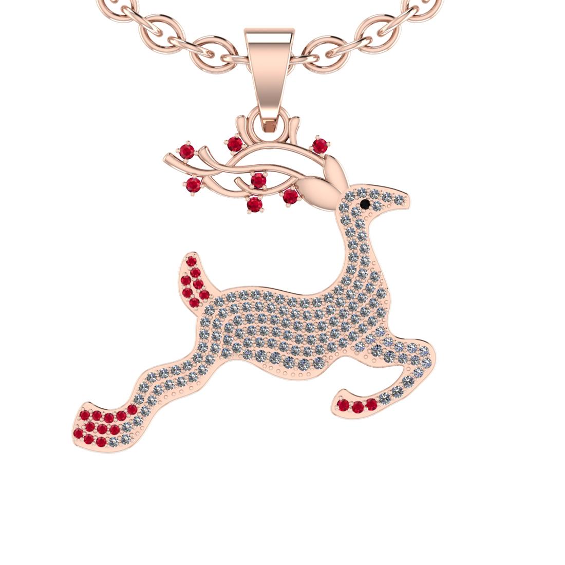 0.92 Ctw VS/SI1 Ruby and Diamond 14K Rose Gold Hip Hop theme Necklace (ALL