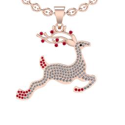 0.92 Ctw VS/SI1 Ruby and Diamond 14K Rose Gold Hip Hop theme Necklace (ALL
