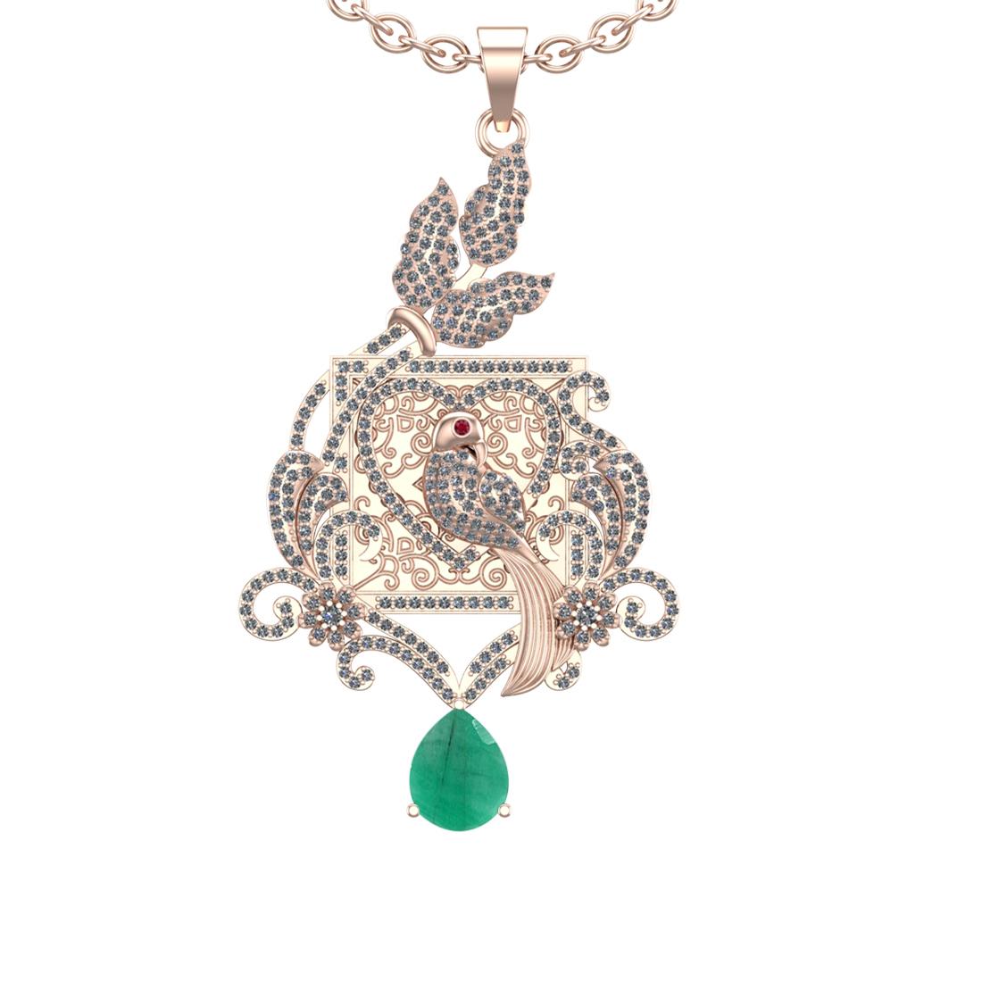 4.41 Ctw VS/SI1 Emerald and Diamond Prong Set 14K Rose Gold Pendant (ALL DI