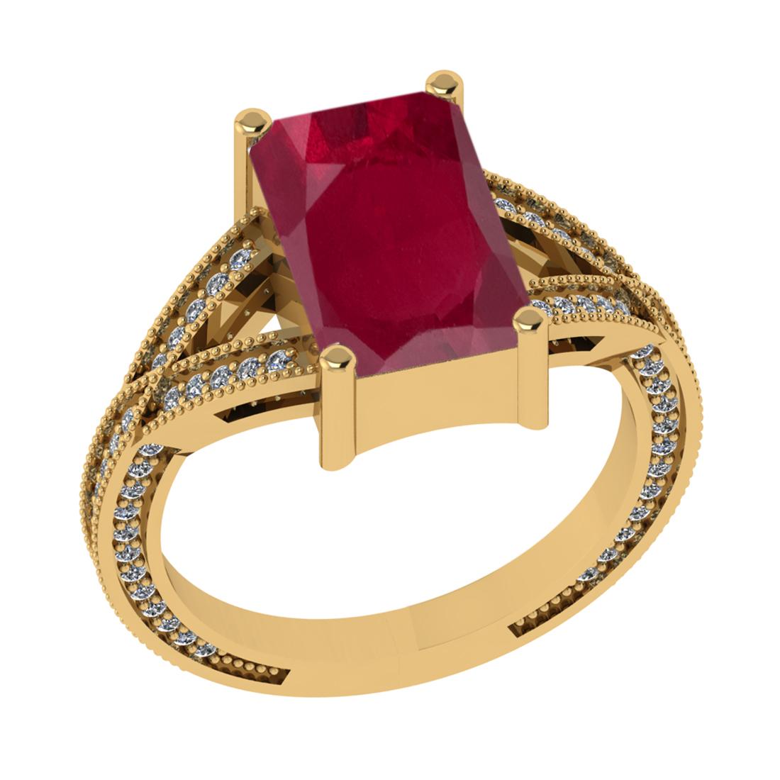 2.95 Ctw VS/SI1 Ruby and Diamond 14k Yellow Gold Engagement Ring (LAB GROWN