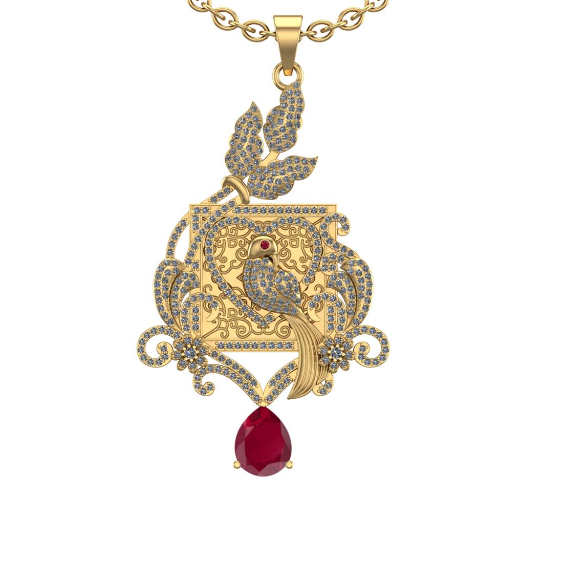 4.41 Ctw VS/SI1 Ruby and Diamond Prong Set 14K Yellow Gold Pendant (ALL DIA