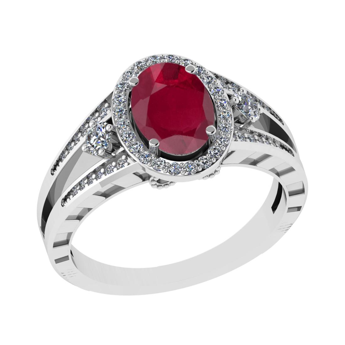 1.61 Ctw VS/SI1 Ruby and Diamond 14k White Gold Engagement Halo Ring (LAB G