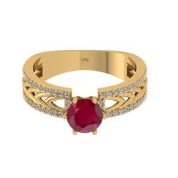 1.36 Ctw VS/SI1 Ruby and Diamond Prong Set 14K Yellow Gold Engagement Ring