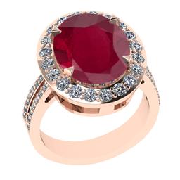 5.55 Ctw VS/SI1 Ruby And Diamond 14K Rose Gold Engagement Ring