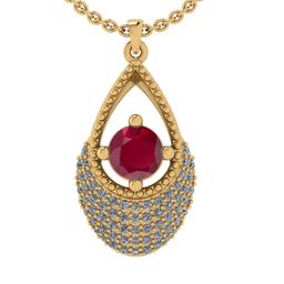 0.80 Ctw VS/SI1 Ruby and Diamond 14k Yellow Gold Engagement Ring
