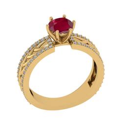 1.36 Ctw VS/SI1 Ruby and Diamond Prong Set 14K Yellow Gold Engagement Ring