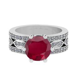 3.47 Ctw VS/SI1 Ruby and Diamond 14k white Gold Engagement Ring (ALL DIAMON