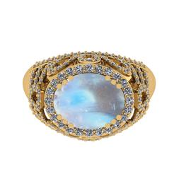 6.39 Ctw I2/I3 Rainbow Moonstone And Diamond 10K Yellow Gold Engagement Rin