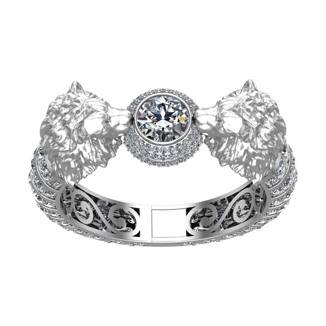 41.73 Ctw VS/SI1 Diamond 14k white Gold Creature Theme lion Bracelet Bangle