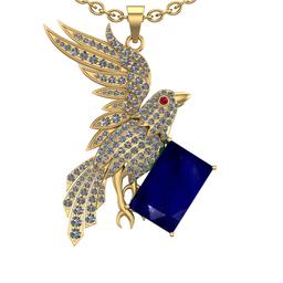 9.27 Ctw VS/SI1 Blue Sapphire and Diamond 14K Yellow Gold Pendant (ALL DIAM