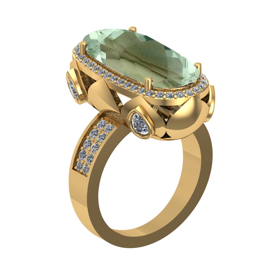16.68 Ctw VS/SI1 Green Amethyst and Diamond 14K Yellow Gold Engagement Ring