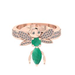 1.31 Ctw VS/SI1 Emerald and Diamond 14k Rose Gold Bees theme Ring (ALL DIAM