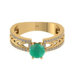 1.36 Ctw VS/SI1 Emerald and Diamond Prong Set 14K Yellow Gold Engagement Ri