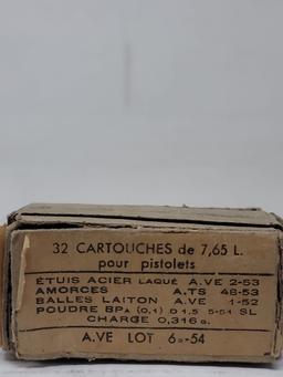 RARE box 30 rnds French 7.65 long pistol ammo